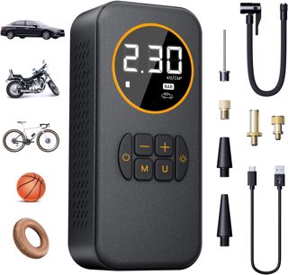 Elektrische Luftpumpe, 8000mAh Mini Fahrradpumpe elektrisch 150 PSI (10,3 Bar), Digitale Akku Luftpumpe mit Druckvoreinstellung & Auto-Abschaltung für Auto, Fahrrad und Bälle