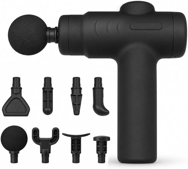 Mini Massagepistole, Faszienpistole mit 8 Massageköpfen, Leises Muskel Massagegerät mit USB-C, Tiefenmassage für Rücken, Schulter, Nacken und Beine, Tragbar für Zuhause und Sport