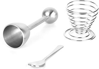 Eierschneider-Set aus Edelstahl mit Eieröffner, Eierbecherhalter und Löffel