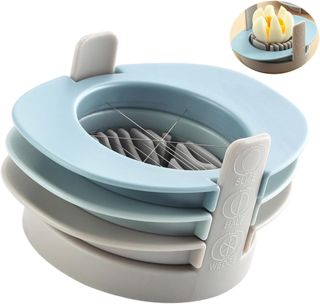 Alipis Multifunktionaler Eierschneider aus Edelstahl mit Stabiler Basis und Stapelbarem Design für Küche zum Schneiden und Trennen von Eiern in Blau