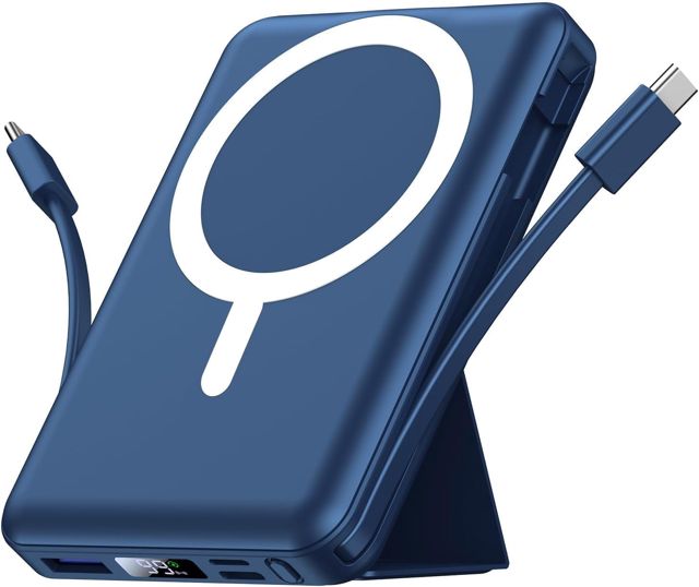 Azmuth Power Bank,für Magsafe Powerbank iPhone 10000mAh mit Ständer,Schwarz