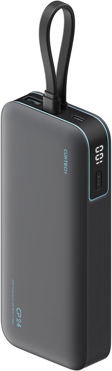 CUKTECH CP24 20000 mAh Powerbank mit Integriertem USB-C-Kabel, 40W PD Schnellladung Power Bank mit 3 Anschlüssen Digitales Display für iPhone 17/16, Samsung S26/S25, iPad Pro, MacBook Air