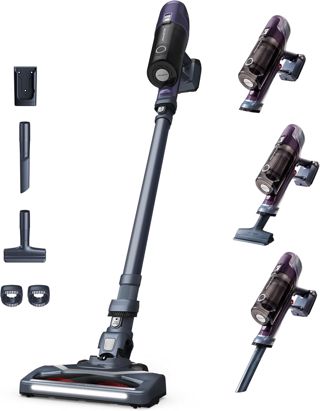 Rowenta X-Pert 6.60 Essential Akkustaubsauger, 100 W Leistung, 45 Min Laufzeit, kabellos & beutellos, LED-Bürstenkopf, herausnehmbarer Akku, inkl. Fugendüse und Wandhalterung, violett/schwarz, RH6838