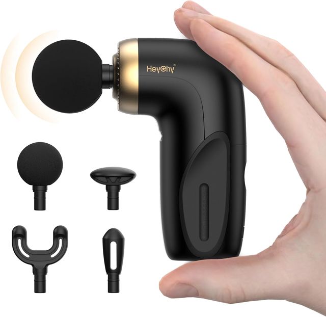 HEYCHY A1 Super Mini Massagepistole, 0,27 kg, 4 Silikonaufsätzen, Schwarz