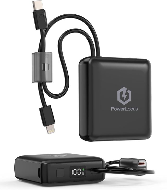 PowerLocus Power Bank mit Kabels, PD 20W USB C, 10000mAh Schnellladen