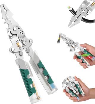 Tuvilo Elektrikerzange, 18-in-1 klappbare Abisolierzange, integrierter Spannungsprüfer und Schraubendreher, Elektriker Reparaturwerkzeug zum Schneiden und Ziehen von Drähten und Kabeln
