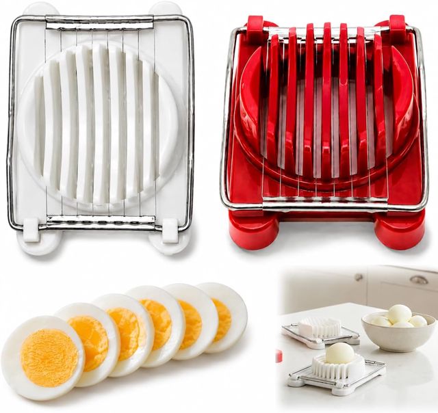 2 Stück Eierschneider, Eierschneider in Weiß Und Rot, Einfach Zu Bedienen, Präzise Und Gleichmäßige Schnitte, Ideal Für Das Schneiden Von Eiern, Obst Und Gemüse, Für Die Haushaltsküche Geeignet