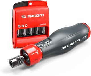 FACOM 12-tlg. Bit-Set & 4V E-PROTWIST Power Assist Schraubendreher ATPA4V.J12APB (1/4“, 300 U/min, Drehmoment: 0,9 Nm, Schnellladung, Vorwärts- & Rückwärtstasten, IP54)