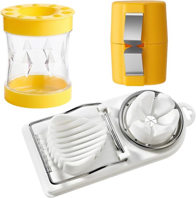 Eierschäler für Gekochte Eier, Eierschneider, 3-teiliges Eieröffner Set, 3-Teiliges Set für Gekochte Eier, Eieröffner Eierschäler, für Salate, Frühstück Familien und Schnelle Frühstückszubereitung