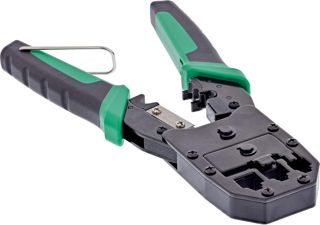 InLine Crimpzange für Netzwerkstecker RJ45 RJ12 RJ11, 3-in-1 Werkzeug zum Schneiden, Abisolieren und Crimpen, kompatibel mit Modularsteckern, 74103B