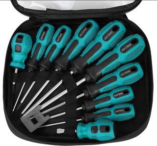 11Pcs Schraubendreher Set mit Magnetisch Spitze, 5 Größen Chrom-Vanadium-Stahl Schraubendreher Schraubenzieher Satz Rutschfest inkl. 5x Schlitz & 5x PH Schraubendreher mit Werkzeugtasche