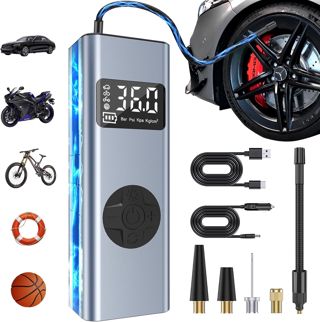 HYCHIKA Elektrische Luftpumpe Auto 12V 6000mAh, 150PSI Mini Akku Pumpe Fahrrad Kompressor mit LED-Licht für Auto Fahrrad Motorrad Bälle, AutoOff und Powerbank