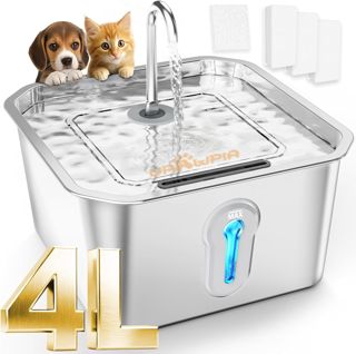 4L Groß Katzenbrunnen geeignet für mehrere Katzen, Trinkbrunnen für Katze Katzenbrunnen für Katzen mit Wasserstandsfenster Ultra leise Wasserbrunnen für Katzen mit LED Licht
