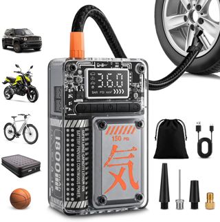 Elektrische Luftpumpe 150PSI, Mini Akku Luftpumpe, Tragbarer Tire Inflator mit LCD Display & Auto Abschaltung, Fahrradpumpe für Auto, Motorrad, Fahrrad, Ball
