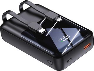 Tragbares Telefonladegerät mit integrierten Kabeln 20000mAh Powerbank 22,5 W Schnellladefunktion LED-Anzeige Ultrakompakter USB-C-Akku Kompatibel mit iPhone 16/15/14/13/12 usw (Schwarz, 20000mAh)