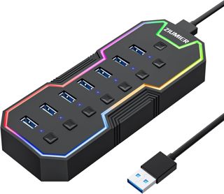 ZIUMIER USB 3.0-Hub, 7-Port-USB-Expander mit RGB-LED-Streifen für MacBook
