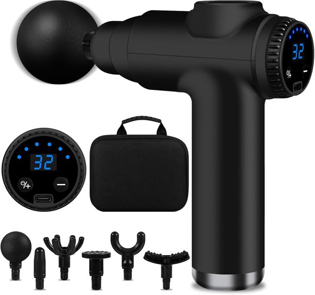 Massagepistole, Mini Muskel Massage Pistole Mit 32 Geschwindigkeiten Bis Zu 3500u/min Und 6 Köpfen, Elektrisches Massagepistole LCD-Bildschirm Zur Entspannen, Schwarz