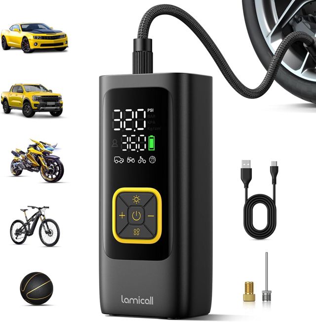 Lamicall Elektrische Luftpumpe, Tragbare Akku Fahrradpumpe, Mini Kompressor