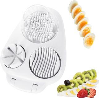 3-in-1-Eierschneider für hart gekochte Eier, Edelstahl, robuster Stahl, Eierschneider, Küchenhelfer, geeignet für Erdbeere, Apfel, Banane, Kirsche, Tomaten, Weiß