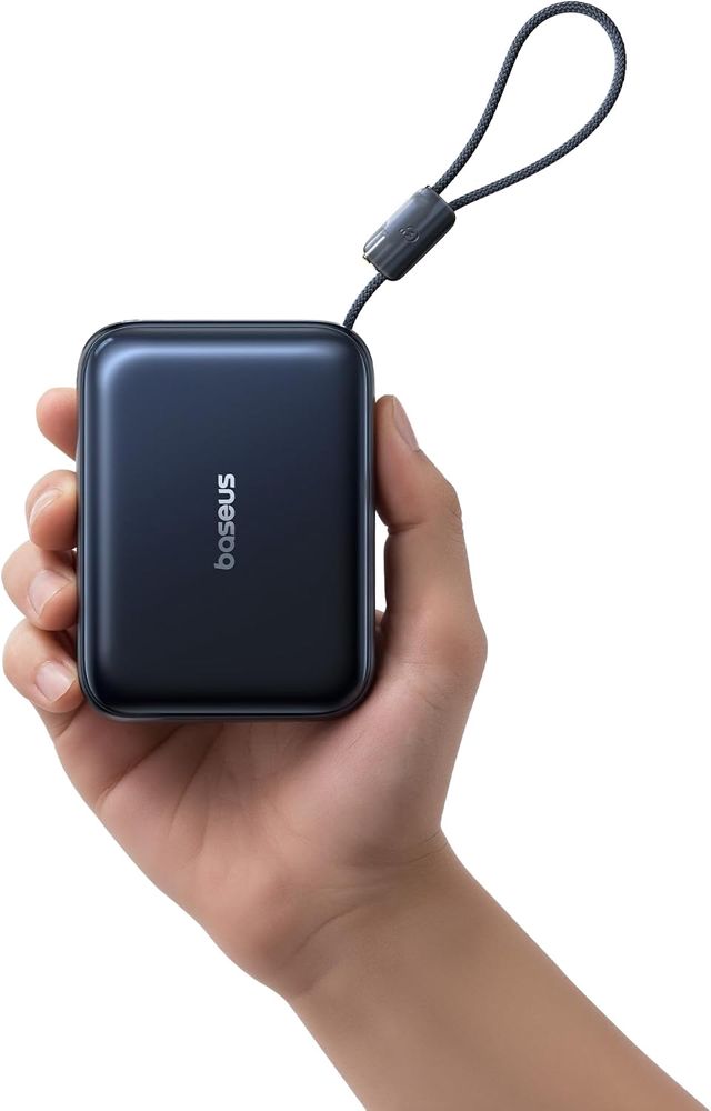 Baseus AC22 Mini Powerbank 20000mAh, 45W PD Schnellladung Power Bank Klein mit Integriertem USB-C Kabel, Externe Handyakkus Im Taschenformat, Tragbarer Akku für iPhone 18/17/16, iPad, Pixel 10/9
