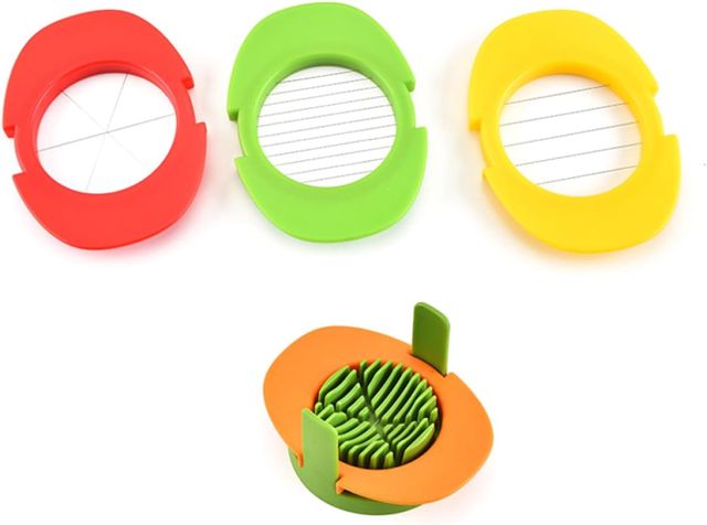 Toyvian Eierschneider Sicher 4-in-1 aus Edelstahl Eiertrenner mit Basishalter und Schneiddrähten und Multifunktionaler Stapelbar für Kuchen und Eier
