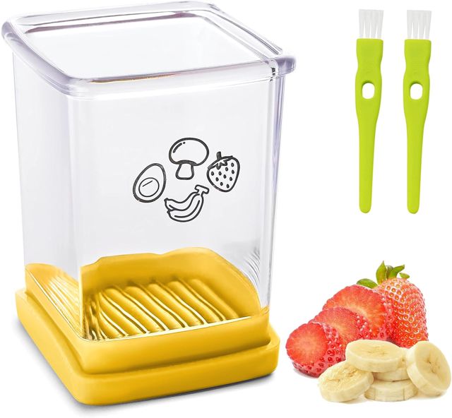 ERHIRY Tassenschneider, Edelstahl Erdbeerschneider Eierschneider Bananenhobel Obstschneider Speed Obstschneider mit Druckplatte, schnelle Herstellung von Obst Gemüse Salat, Must Have Küchenhelfer