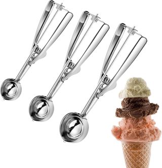 3 Stück Edelstahl Eislöffel Portionierer - Eisportionierer， 3 Eisportionierer in verschiedenen Größen für Eis, Kuchenteig, Melone, Fleischbällchen, Kekse, Obst