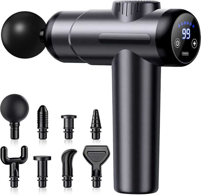 Massage Pistole, Massage Gun Percussion Muskel Massagegerät mit 99 Geschwindigkeiten Einstellbar Masagepistoll Mit 8 Massageköpfen