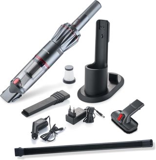 Genius Invictus One 1.0 Handstaubsauger 12-TLG grau - Handsauger beutellos & kabellos mit 11000PA | HEPA Filter, Lithium Ionen Akku, Tierhaarbürste, KFZ-Zubehör, Flexible Fugendüse
