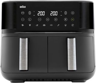 Braun Heißluftfritteuse TwinCook 3 TD3030IBK, Heißluftfritteuse 2 Kammern, 8L (4L + 4L), 80-200°, Airfryer mit Sync-Funktion, 8 Programme, einfache Reinigung, 2850W, Schwarz