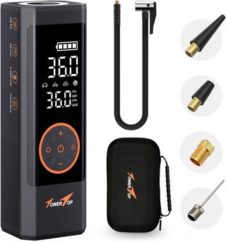 TowerTop Elektrische Luftpumpe Akku Kompressor: 2,5-Mal Schnelleres 150PSI Mini Akku Luftpumpe 7800mAh Fahrradpumpe Elektrisch, Super großes LED-Display,Memory-Funktion,Autostop Function Mit Trageetui
