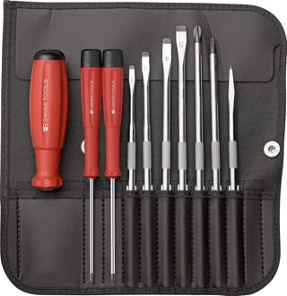 PB Swiss Tools Kreuzschlitz Schraubendreher Set PB 8215 | 100% Swiss Made | 10-teiliges Schraubenzieher Set in praktischer Rolltasche, für Profi, Heimwerker, Handwerker