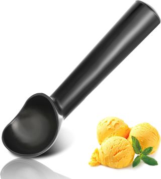 Eisportionierer mit bequemem Griff und leicht zu lösendem, professionellem Eislöffel aus Metall, Eisportionierer spülmaschinenfest (schwarz)