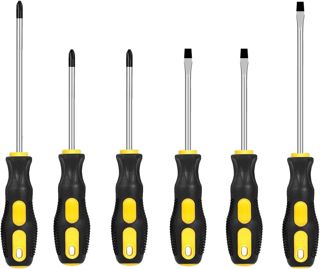 6-teiliges Schraubendreher-Set mit magnetischer Spitze, rutschfestem Griff, 3 Kreuzschlitz- und 3 Schlitzschraubendrehern, professionellem Komfortgriff, glänzend, S2-Stahl, Bimetall-Material