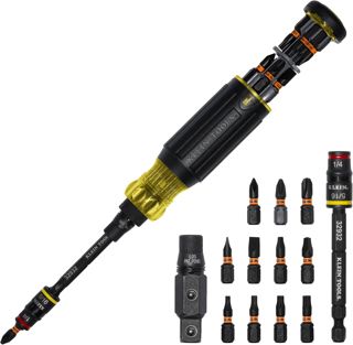 Klein Tools 32516HD KNECT 16-in-1-Hybrid-Schraubendreher/Muttern-Schraubendreher, magnetisch, Klapp-Stecknuss, 11 Bits, 2 Steckschlüssel, 3/8-Zoll-Vierkantadapter