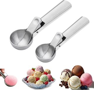 Eisportionierer Edelstahl, Eislöffel Portionierer, mit Auslöser, 2 Stück