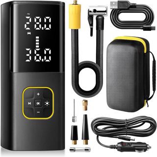 Zune Lotoo Elektrische Luftpumpe Fahrrad 150PSI/10,3 Bar, 9000mAh Akku Luftpumpe Elektrisch mit LED-Anzeige, Tragbare Akku Auto Kompressor mit 12V DC-Kabel & LED-Licht für Auto Motorrad Fahrrad Bälle