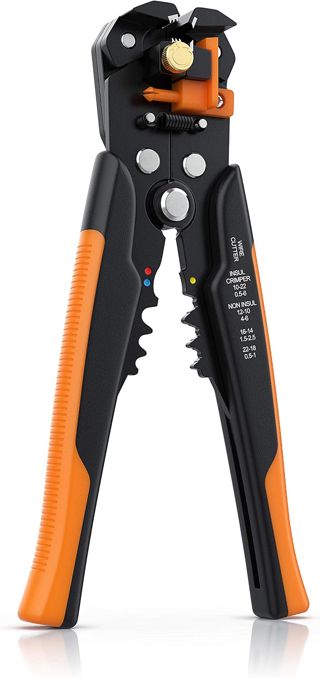 Brandson - Abisolierzange selbsteinstellend - 10-24 AWG - Kabelschneider zum Abisolieren für Kabeldurchmesser von 0.2-6mm² - Crimpzange Crimpen 0,5 – 6 mm2 - Box mit 60 Klemmen