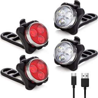 4 Stück Fahrradlicht USB Wiederaufladbar Fahrradbeleuchtungsset, Fahrradbeleuchtung, 650mAh Akku, LED Lampe Set für Außenbereich, kann auch als Kinderwagen/Helm/Rucksack Licht
