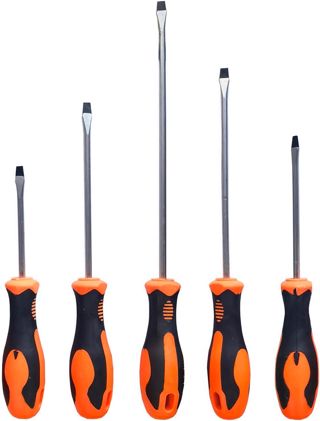 Flachkopf Schraubendreher Set, 5 * 75mm, 6 * 100mm, 6 * 125mm, 6 * 150mm, 6 * 200mm, 5 PCS Schraubendreher mit Magnet für Montage und Reparatur. (Orange)