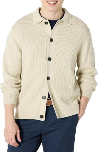 Amazon Essentials Herren Relaxed Fit Cardigan mit Kragen aus 100% Baumwolle