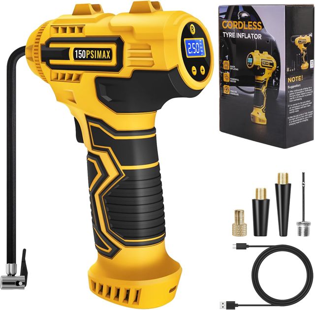 Skeufy Auto Reifenfüller Luftkompressor Tragbare Kabellose Reifenpumpe 150PSI Handheld Auto Reifenpumpe mit LED-Licht USB Wiederaufladbare Batterie 3 Düsen Elektrische Luftpumpe für Auto