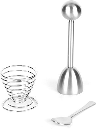 Egg Cracker Topper Set, Weiche hartgekochte Eier Werkzeugset Edelstahl Eierschalenöffner Eierschneider Topper Inklusive Eierbecher Ausstecher, Löffel & Halter Cup