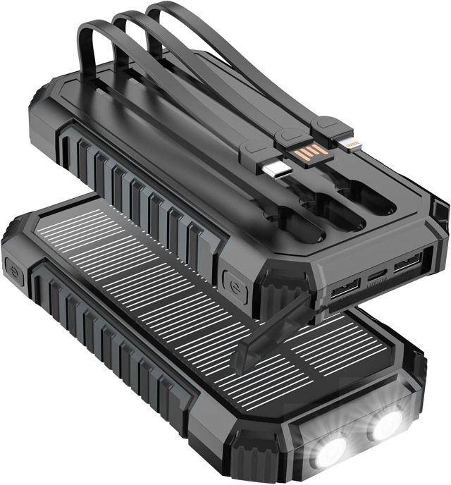 20000mah Wireless Solar Power Bank - A ADDTOP 22.5W Schnelles Tragbares Ladegerät mit 2 eingebauten Kabel&2 Taschenlampen, Externer Akku mit USB-C LED-Taschenlampen für Handys, Tablets und Camping