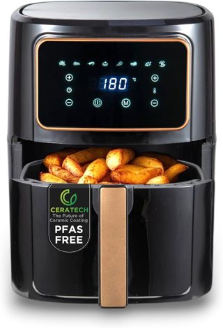 BERGNER CHARCOAL - PFAS-Freie Heißluftfritteuse 1800W 6.9L - 8 Kochprogramme - Air Fryer mit Keramikbeschichtung - Temperatureinstellung 80-200°C - Timer bis zu 30 min - Gesundes & Ölfreies braten