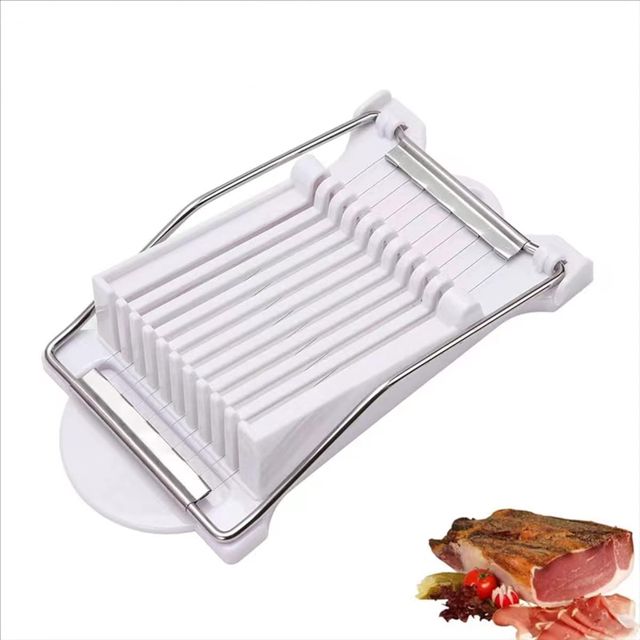 Eierschneider aus Edelstahl, schneidet 10 Scheiben für Obst, Zwiebeln, weiche Lebensmittel und Schinken, Scheibenabstand, 1/3 Zoll Mehrzweck-Mittagessen-Fleischschneider (weiß)