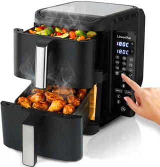 Löwenthal® Airfryer XL 11L | Heißluftfritteuse 2 Kammern 5,5L | Schwarz