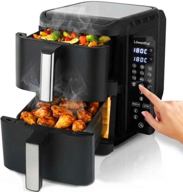 Löwenthal® Airfryer XL 11L | Heißluftfritteuse 2 Kammern 5,5L | Schwarz