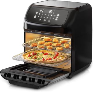 Arendo - 4 in 1 Heißluftfritteuse 12 Liter - Grill - Dörrautomat - Backofen - Air Fryer - LED-Touchscreen - Easy&Clean - Fritteuse Drehgrill ohne Öl - Umluft - Pizza Hähnchen Pommes - BPA frei
