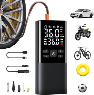 Elektrische Luftpump 150PSI, Kabelloser Akku Fahrradpumpe, Tragbare 6000mAh Kompressor, Wiederaufladbare USB-C Reifenpumpe mit alle ventile und LED Anzeige, für Auto, Fahrräder, Motorräder (Orange)